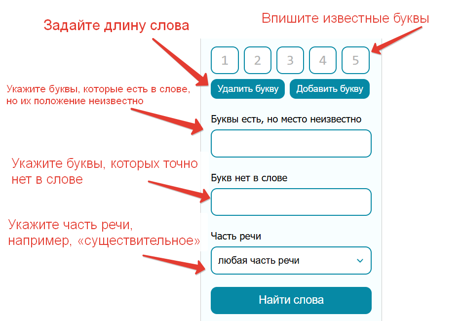 Как пользоваться базой и искать слова